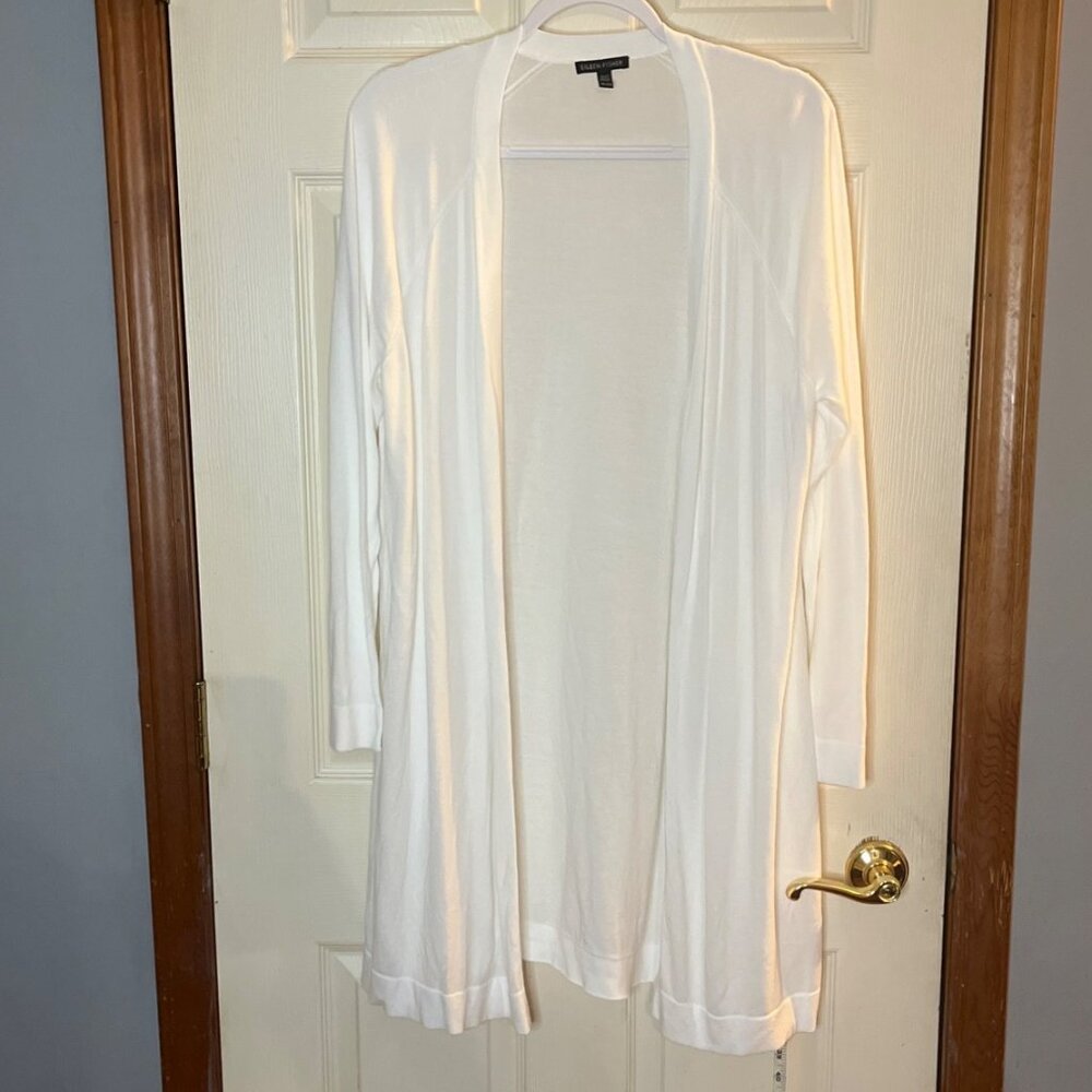 Eileen Fisher women’s XL Open Front long semi-sheer lightweight White Cardigan